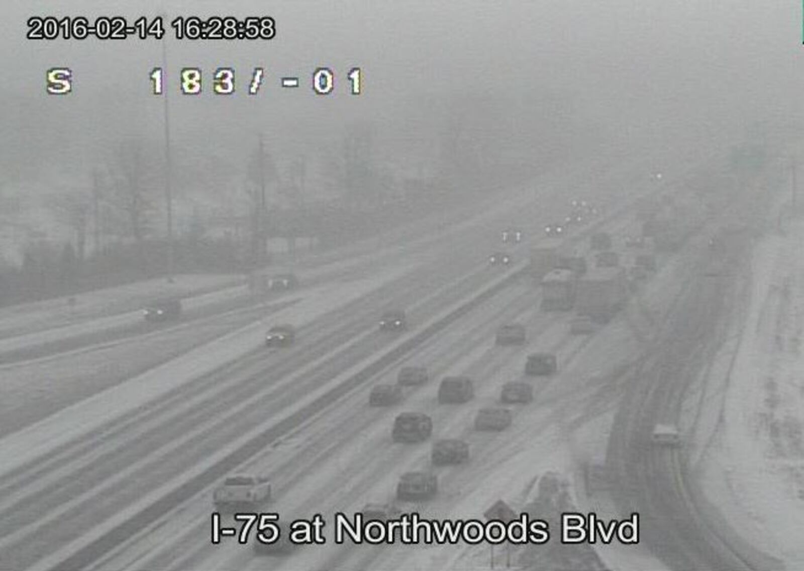 Traffic slowed on I-75 South near Northwoods Boulevard after a crash in Vandalia. (Courtesy of the Ohio Department of Transportation)