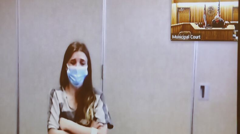 Sarah Sloan is arraigned in Clark County Municipal Court Monday. BILL LACKEY/STAFF