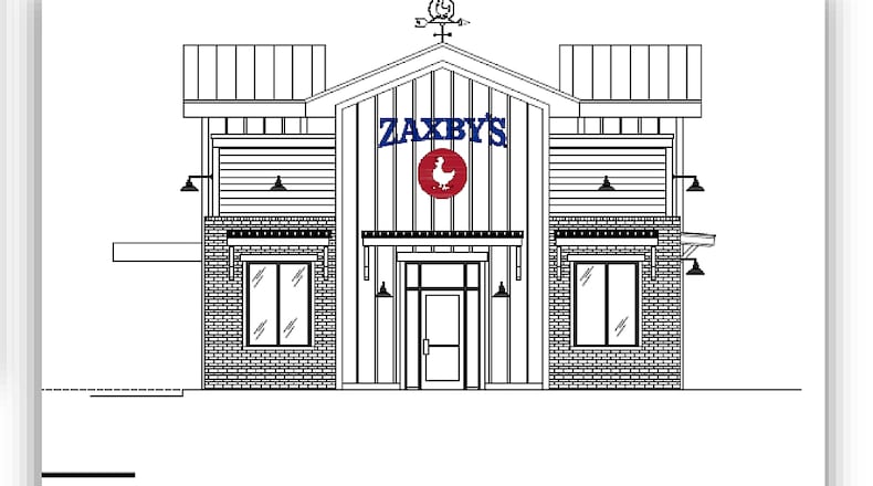 A Zaxby's restaurant is one of two that will replace a hotel in the mixed-use Freedom Pointe development in Liberty Twp. Contributed drawing.