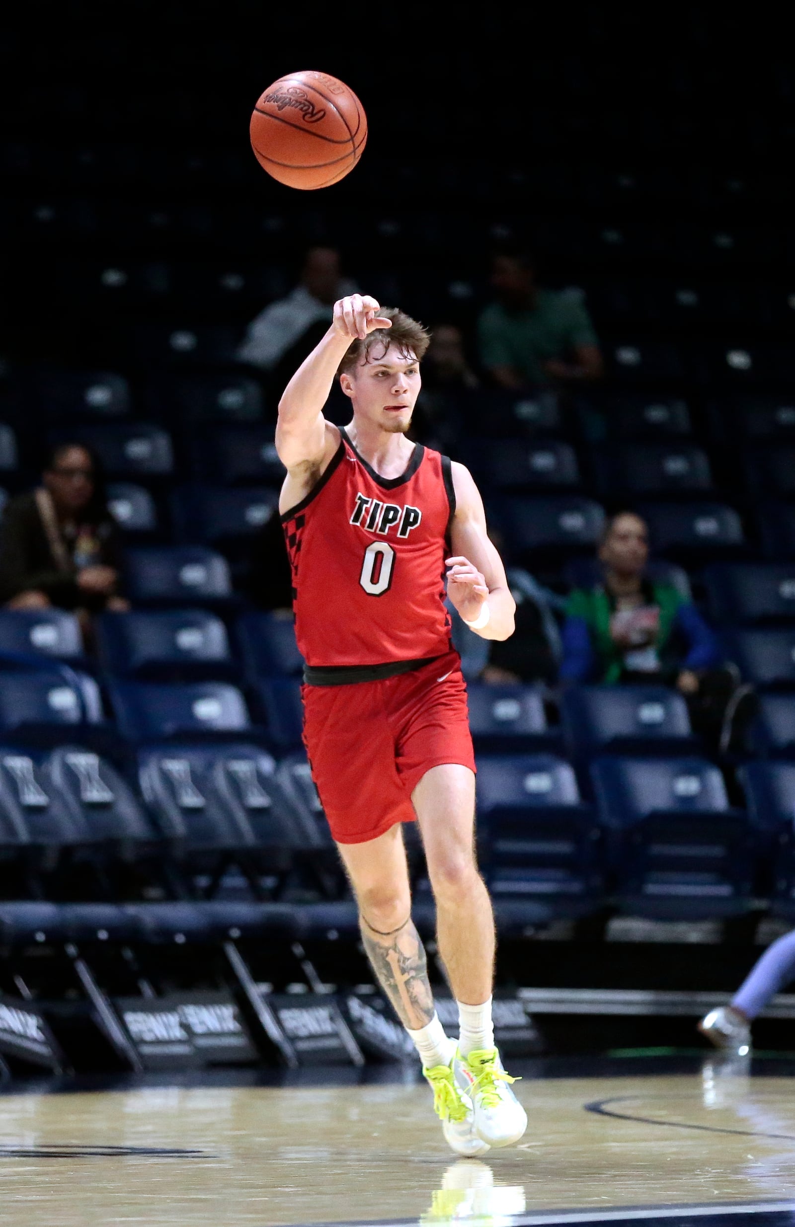 Tippecanoe senior CJ Bailey flings a pass up the court during a Division III regional semifinal game Tuesday, March 10, 2026, at the Cintas Center in Cincinnati. Trotwood won 46-44. STEVEN WRIGHT / STAFF