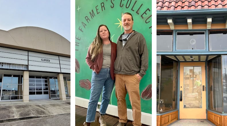 The former Cinema 10 theater, left, The Farmer's Collective, middle and High Main Laserworks, right. FILE