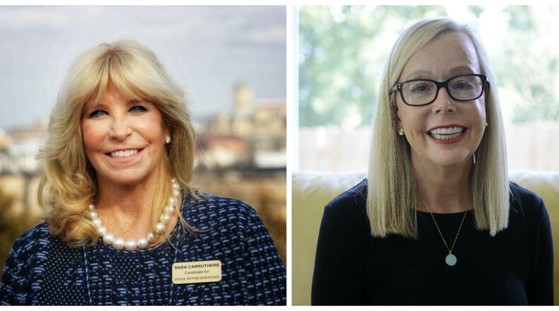 Sara Carruthers, right, and Susan Vaughn are running to represent Ohio’s 51st House District in Columbus. Both women are running for office for the first time.