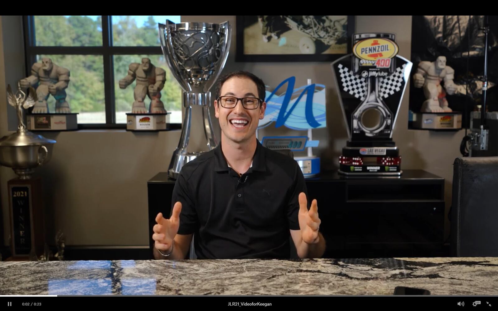 NASCAR driver Joey Logano recently sent a video message of support to Keegan Atkins, a Springboro third grader who recently returned to school after a six-week battle with leukemia. CONTRIBUTED/SPRINGBORO SCHOOLS