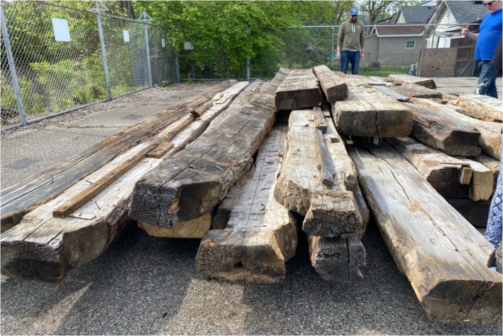 Logs from a historic log cabin that had to be torn down are available for Hamilton projects. PROVIDED