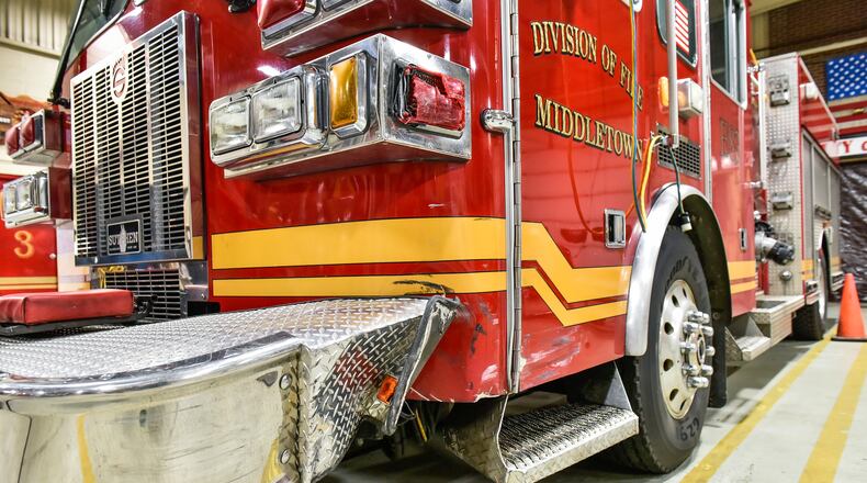 A Middletown fire truck was struck by a pick up truck that passed on the left Friday night near Central Avenue and University Boulevard. Paramedics were responding to a report of a man who overdosed on the railroad tracks.