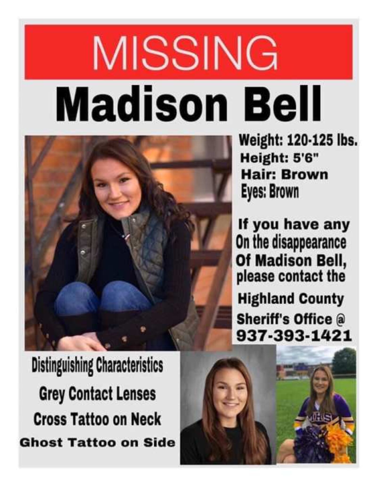 Madison Bell, 18, was found Saturday after being reported missing since Sunday from Highland County, Ohio
