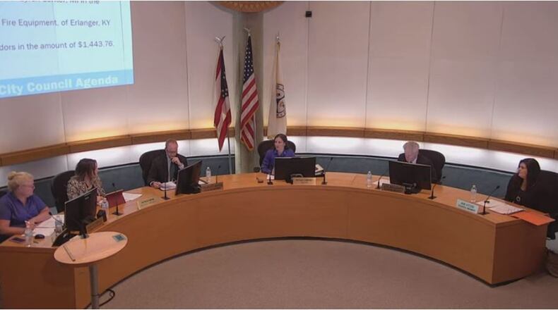 Middletown City Council is expected to approve amending its 2020 Community Development Block Grant Annual Action Plan to include the allocation of federal COVID-19 funding through the CARES Act. Council will act on the proposed ordinance at its Sept. 15 meeting. The plan needs to be amended so the city can utilize the $431,289 grant to cover COVID-19 related expenses. FILE PHOTO
Middletown City Council at its recent meeting spread out across the meeting room’s large dias because of social distancing created because of the coronavirus. MIKE RUTLEDGE/STAFF