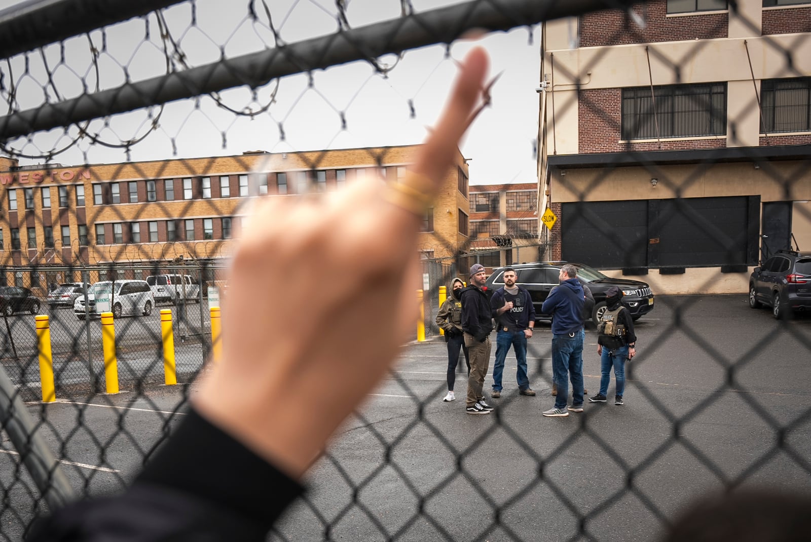 Protestors demand the release of Newark Mayor Ras Baraka after his arrest at an ICE detention prison, Friday, May 9, 2025, in Newark, N.J, (AP Photo/Angelina Katsanis)