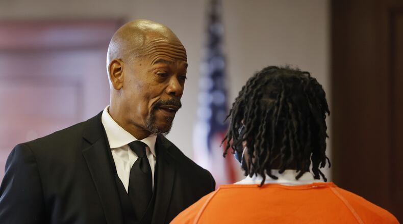 Anthony Brown, charged in a fatal shooting at Walmart in Fairfield Township, appeared with defense attorney Clyde Bennett II for a hearing Tuesday, Jan. 31, 2023 in Butler County Common Pleas Court in Hamilton. A trial was scheduled for June 26. NICK GRAHAM/STAFF