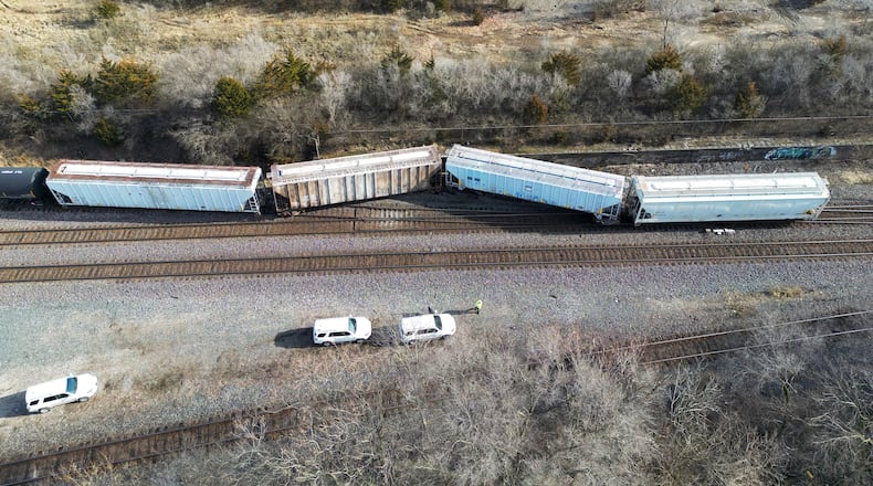 A train derailment happened on Riverside Drive in St. Clair Twp. on Monday afternoon. The derailment involved multiple box cars that went off the track about 12:30 p.m. There were no reports of injuries, spillage or roadways blocked, according to emergency dispatchers. NICK GRAHAM/STAFF