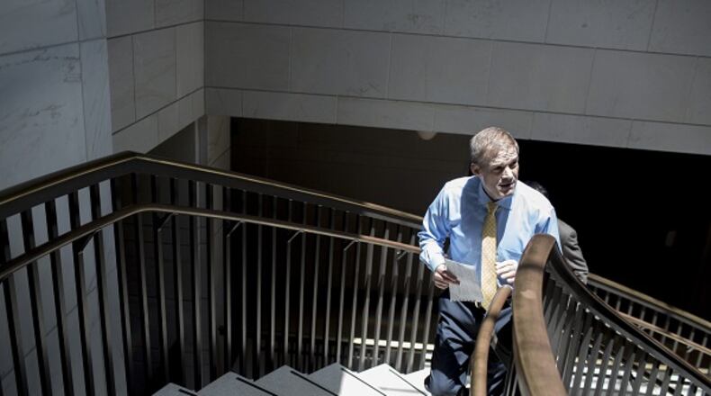 Rep. Jim Jordan (R-Ohio) on Capitol Hill in Washington, June 14, 2018. In addition to ex-wrestlers and coaches, the top three House Republicans have backed Jordan, a powerful House member who denies he ignored sexual abuse allegations. (Zach Gibson/The New York Times)
