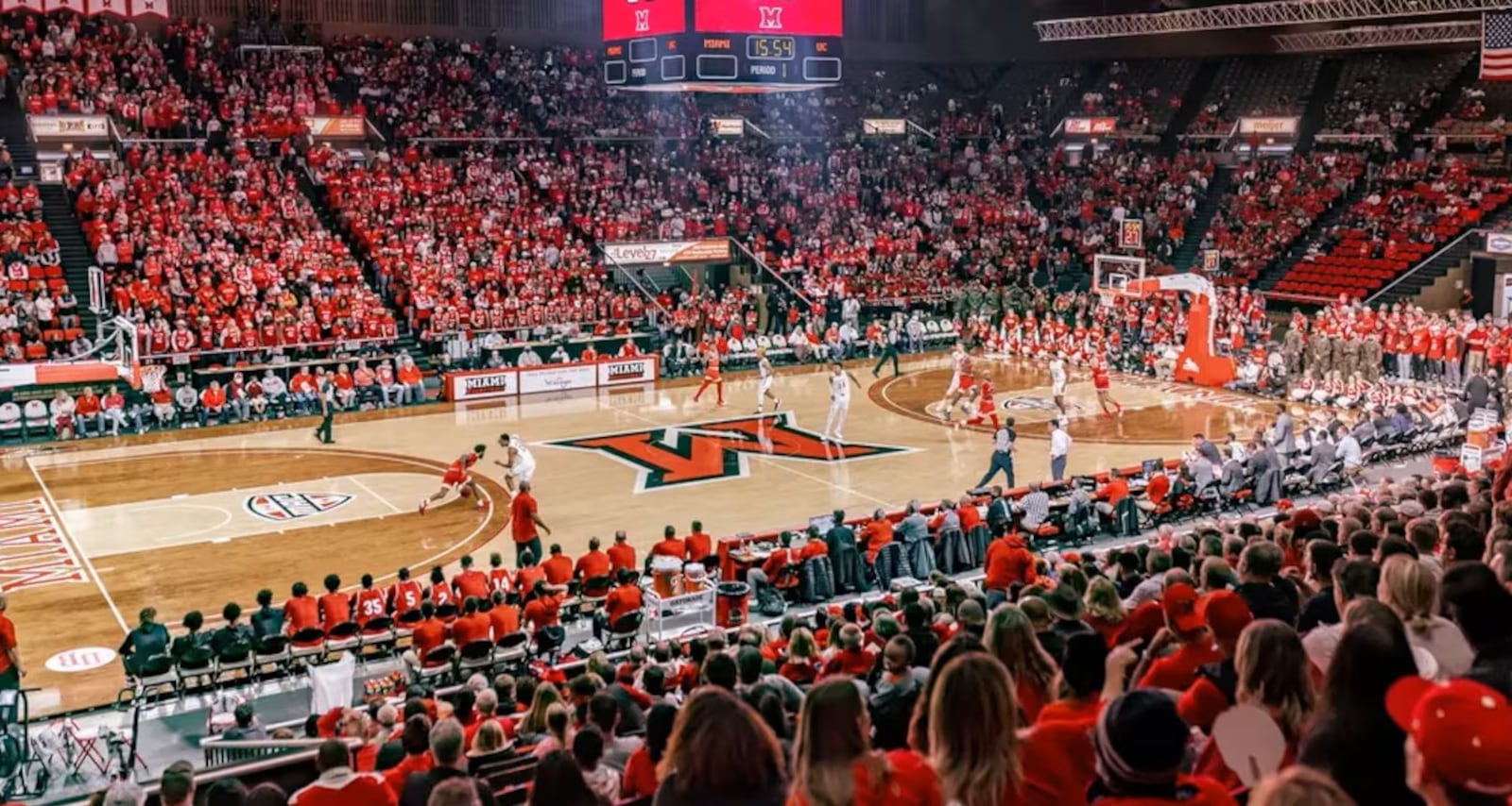 The bright national spotlight of a nationally televised home game Friday night for Miami University’s men’s basketball team – the only undefeated squad in America - is also lighting up sale of RedHawks swag, said school officials. (File)