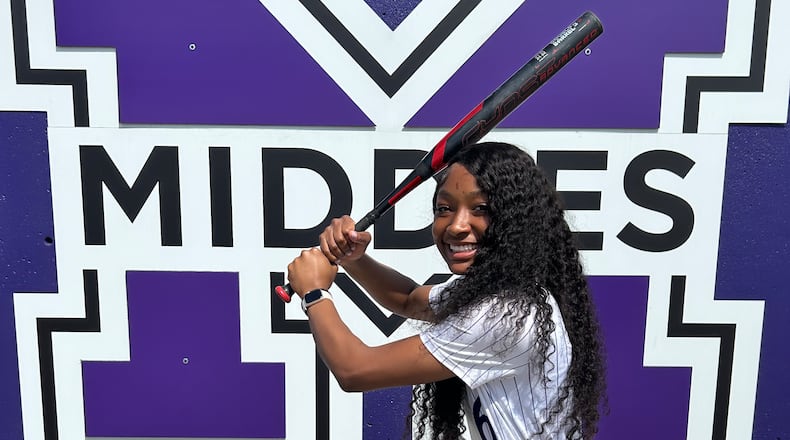 Leila Johnson, a senior shortstop on the Middletown High School softball team, has the most homers in a season and a career. RICK McCRABB/CONTRIBUTOR