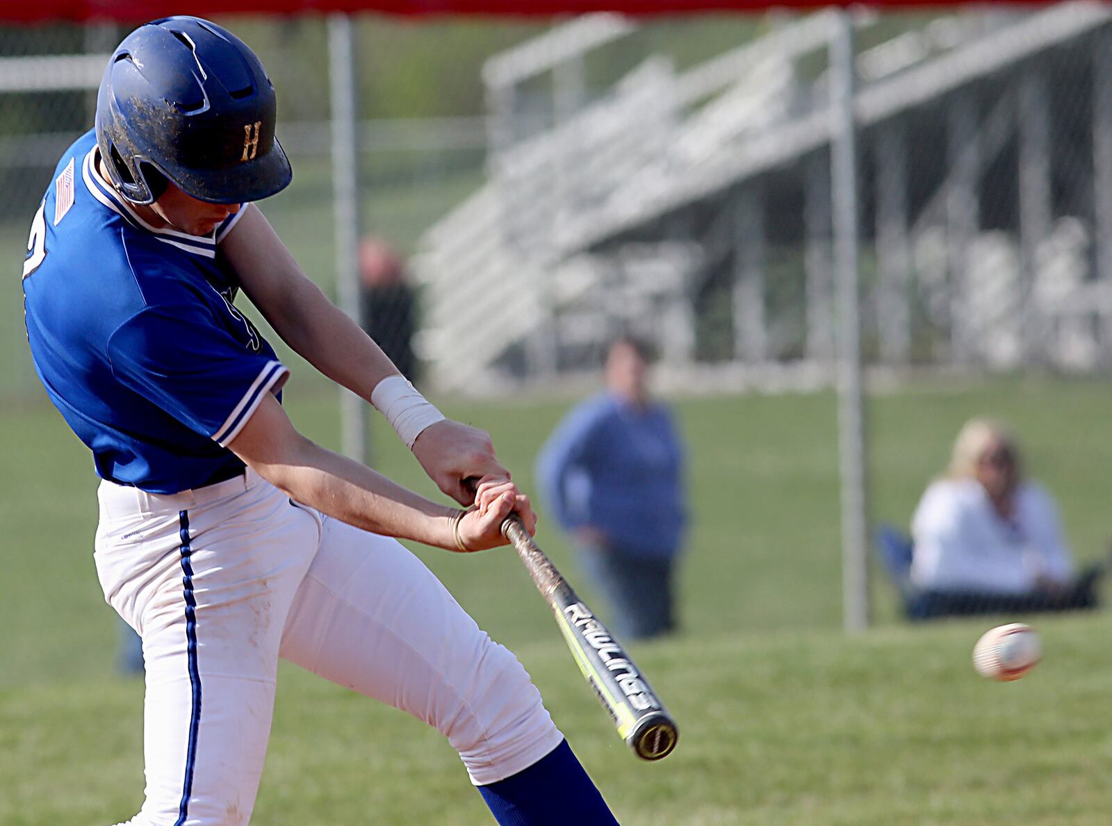 Hamilton’s Jackson Stewart connects for a single against Lakota West during their game in West Chester Township on Sunday. CONTRIBUTED PHOTO BY E.L. HUBBARD