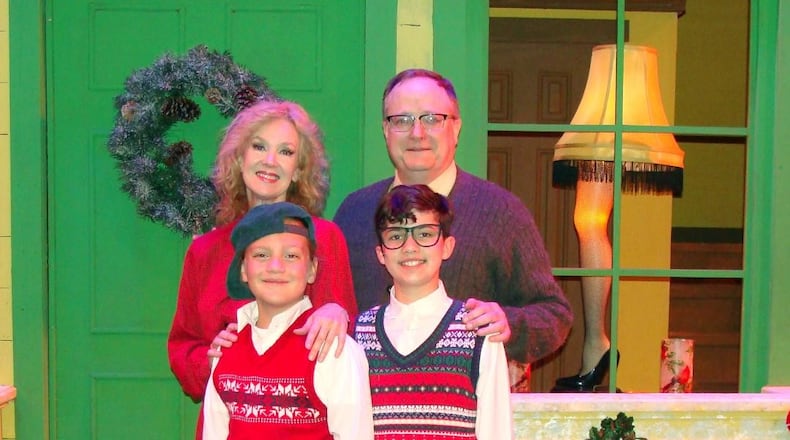 (clockwise) John Dorney (The Old Man), Sam Kingrey (Ralphie), Jax Heritage (Randy) and Karie-Lee Sutherland (Mother) in La Comedia Dinner Theatre's production of "A Christmas Story."