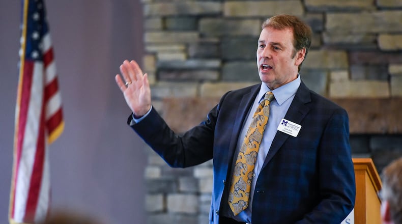 Middletown City Schools superintendent Sam Ison speaks during the k-12 Education Summit hosted by the Chamber of Commerce serving Middletown, Monroe and Trenton Thursday, April 6 at Forest Hills Country Club in Middletown. NICK GRAHAM/STAFF