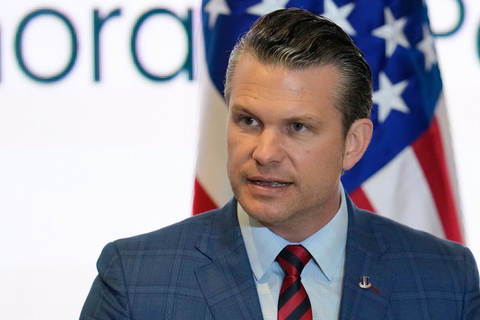 FILE - U.S. Secretary of Defense Pete Hegseth speaks during the Central American Security Conference in Panama City, April 9, 2025. (AP Photo/Matias Delacroix, file)