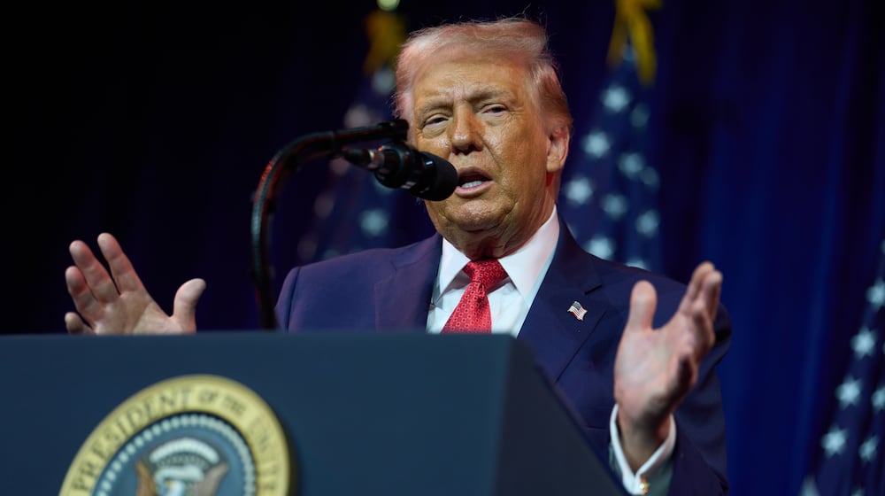 President Donald Trump speaks to House Republican lawmakers during their annual policy retreat, Tuesday, Jan. 6, 2026, in Washington. (AP Photo/Evan Vucci)