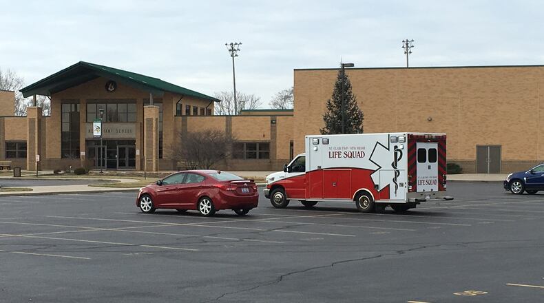 The scene this morning outside New Miami High School.