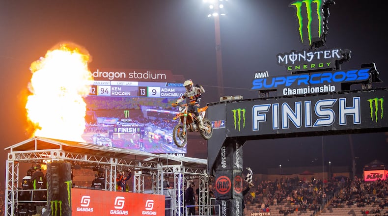 Hamilton native Aaron Plessinger won Round 3 of the Monster Energy AMA Supercross Championship on Saturday in San Diego, Calif. Photo courtesy of Feld Motor Sports, Inc.