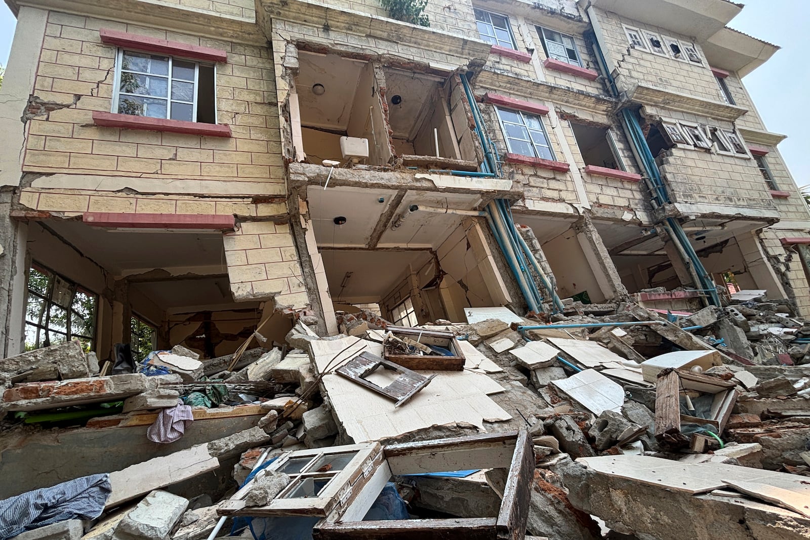 A damaged building is seen in Naypyitaw, Myanmar, Monday, April 28, 2025, one month after the earthquake. (AP Photo/Aung Shine Oo)