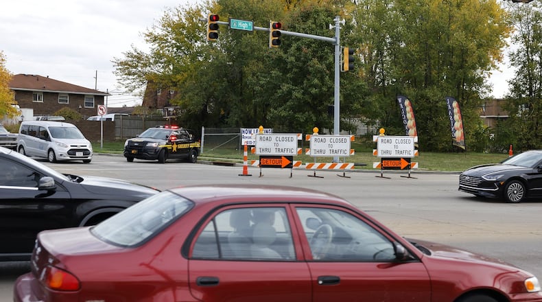 A detour is seen at Ohio 129 and Hampshire Drive in order to ease traffic flows in the area and help with traffic headed to the Butler County Board of Elections on Princeton Road. NICK GRAHAM/STAFF