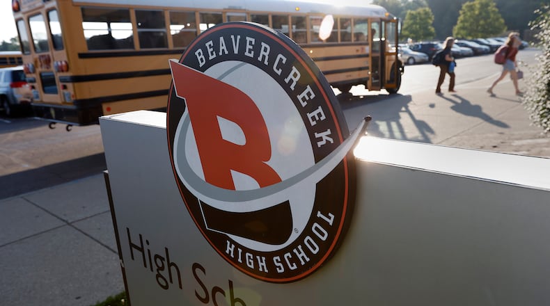Students arrive Wednesday, Aug. 14, 2024 for the first day of school at Beavercreek High School. MARSHALL GORBY\STAFF