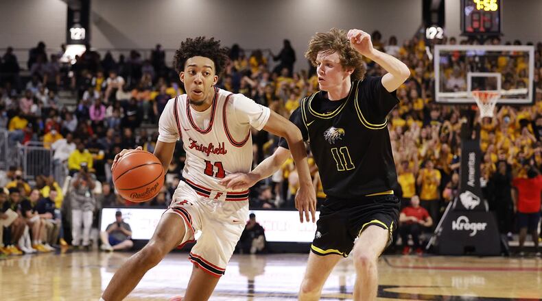 Fairfield defeated Walnut Hills 55-52 in their Division I District final basketball game Sunday, March 6, 2022 at Fifth Third Arena on the University of Cincinnati campus. NICK GRAHAM/STAFF