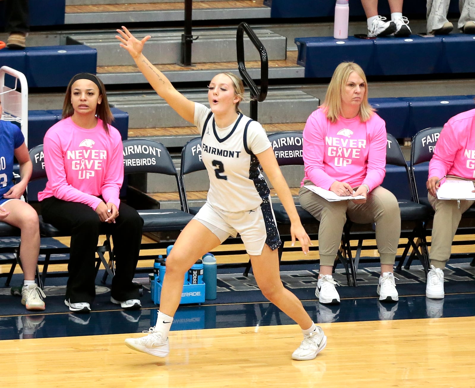 Fairmont senior Nico Cornett celebrates after making a three-pointer from the wing. Fairmont defeated Springboro 54-46 on Wednesday, Jan. 21, 2026, at Trent Arena in Kettering. STEVEN WRIGHT / STAFF