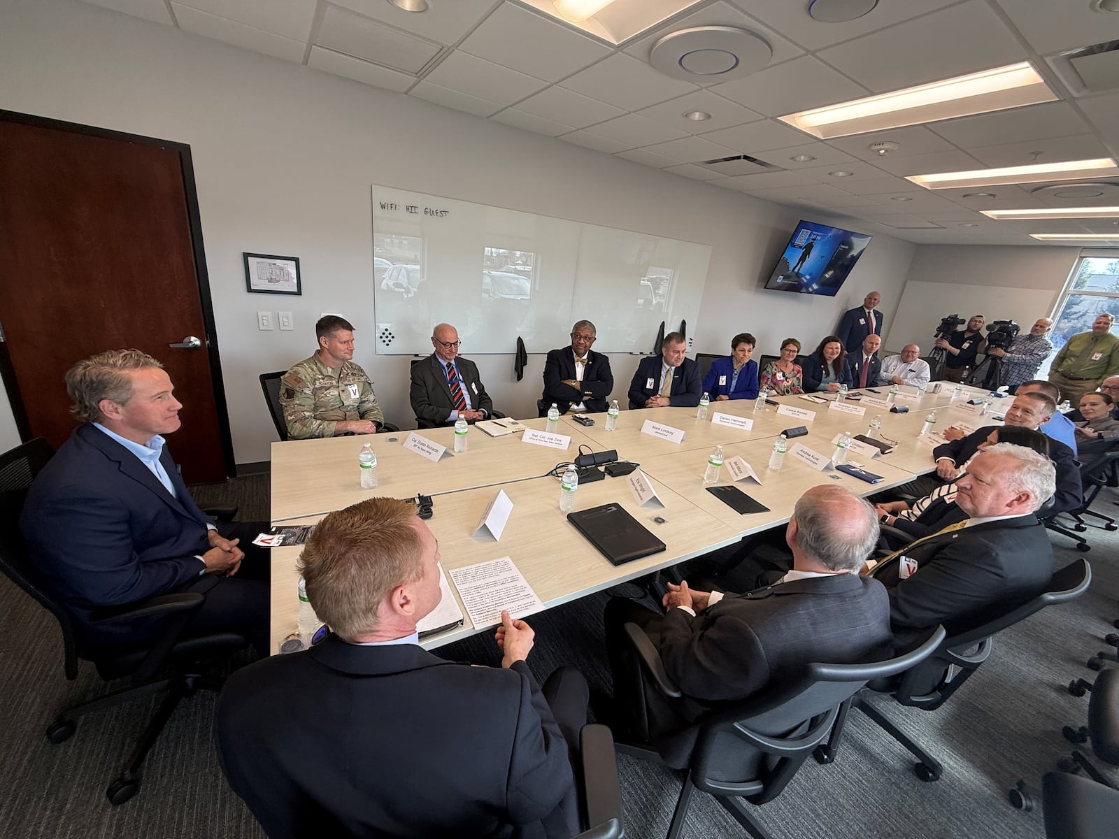 Ohio Sen. Jon Husted took part in a roundtable with representatives from defense firms, educational programs and other local organizations on Friday, March 6, 2026. CORNELIUS FROLIK / STAFF