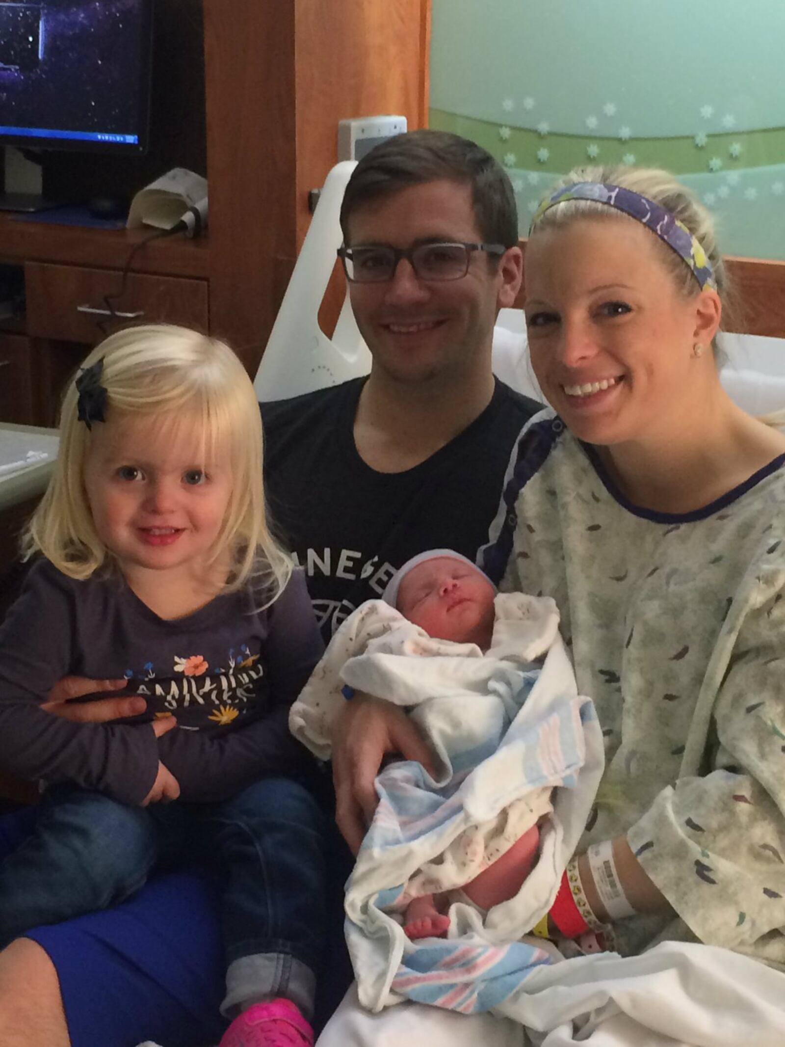 Parents Eric and Christy Mersch of Monroe welcomed baby Aubrey, the first Butler County baby of 2017, at 2:05 a.m. Sunday at Mercy Health Fairfield Hospital. The new baby joined a family that already included daughter Micah. CONTRIBUTED