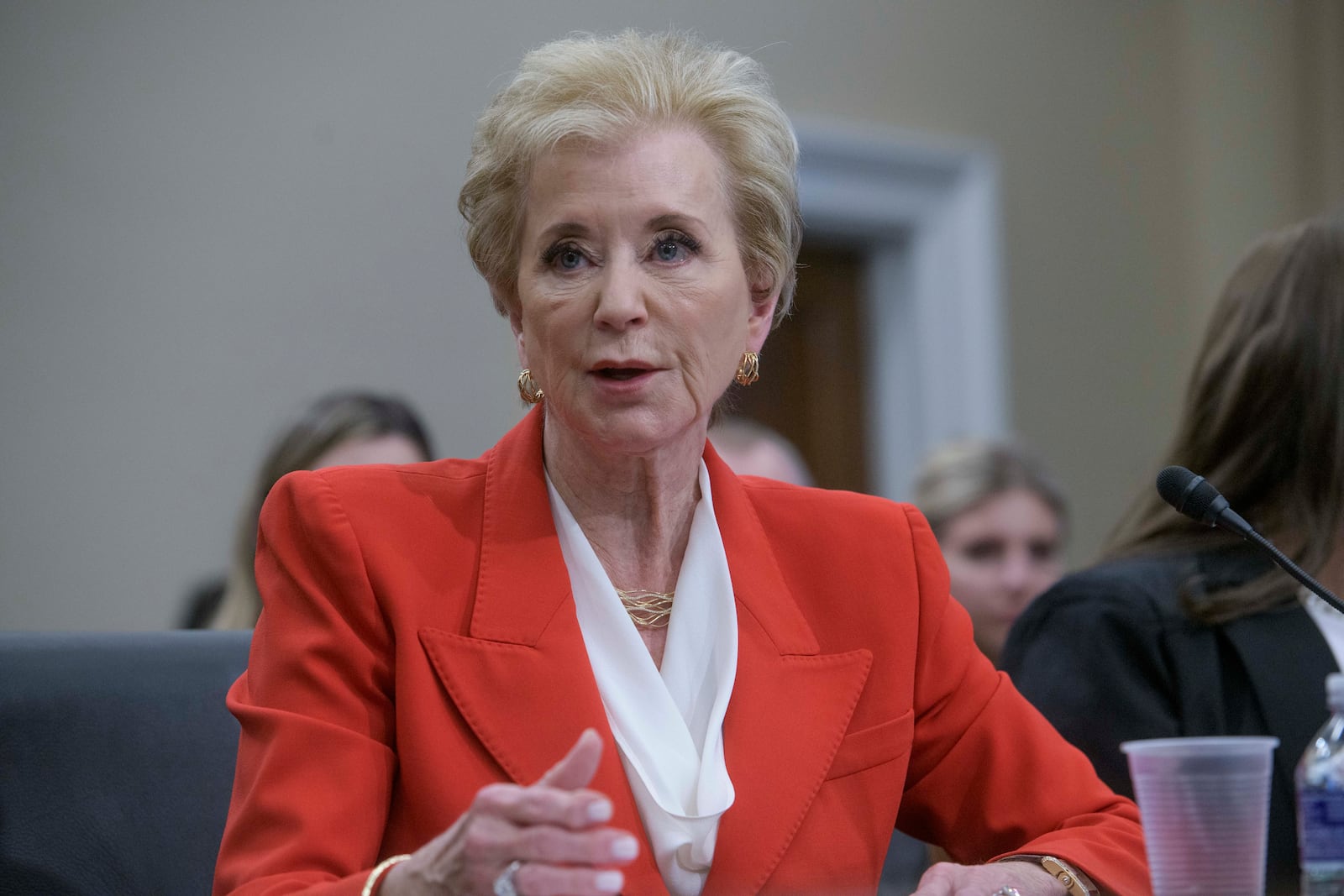 Secretary of Education Linda McMahon testifies before a House Committee on Appropriations subcommittee budget hearing on the US Department of Education on Capitol Hill, Wednesday, May 21, 2025, in Washington. (AP Photo/Rod Lamkey, Jr.)