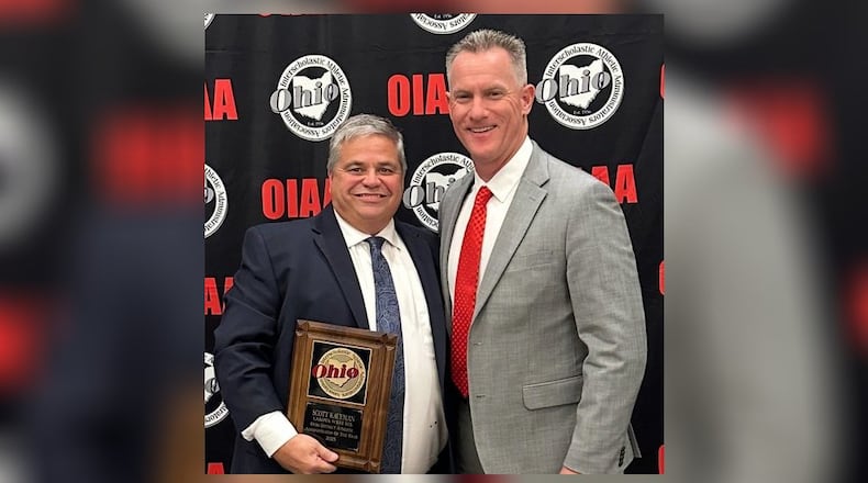 Lakota West’s Scott Kaufman (left) is pictured with Lakota Local Schools assistant superintendent Aaron Marshall. CONTRIBUTED PHOTO