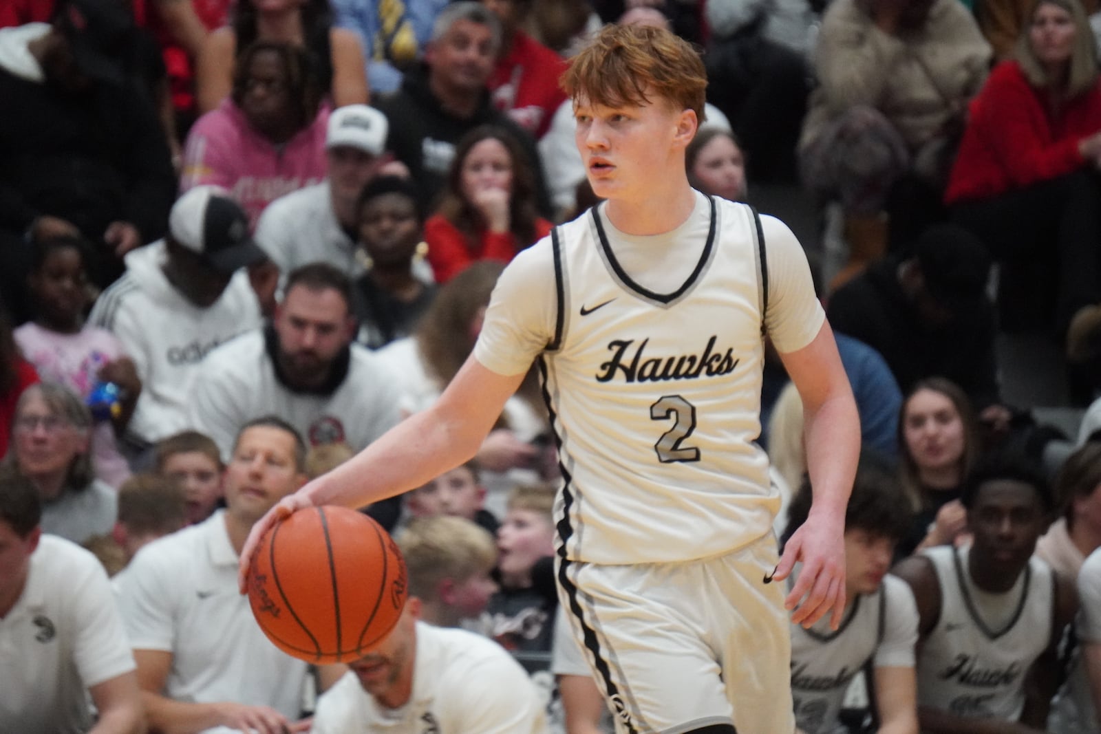 Lakota East’s Brady Bowman dribbles the ball up the court against Lakota West on Friday night. CHRIS VOGT / CONTRIBUTED