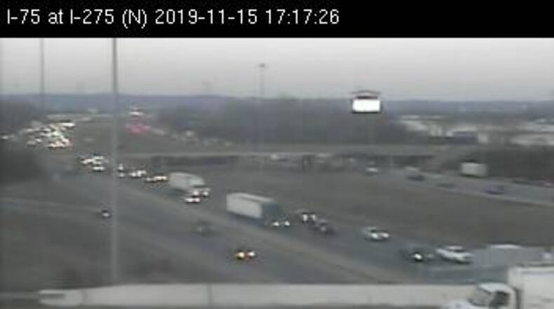 Multiple crashes along Interstate 75 in southern Butler County had backed up traffic, said Ohio State Highway Patrol dispatchers but the accidents, which were all non-injury, have been cleared from the highway and traffic on I-75 southbound - just north of Interstate 275 - is flowing normally.(Provided photo from OHGO traffic camera/Journal-News)