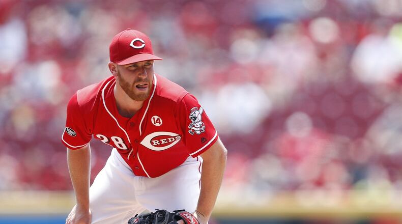 CINCINNATI, OH - JUNE 26: Anthony DeSclafani #28 of the Cincinnati Reds looks on while pitching against the San Diego Padres in the first inning of the game at Great American Ball Park on June 26, 2016 in Cincinnati, Ohio. The Reds defeated the Padres 3-0. (Photo by Joe Robbins/Getty Images)