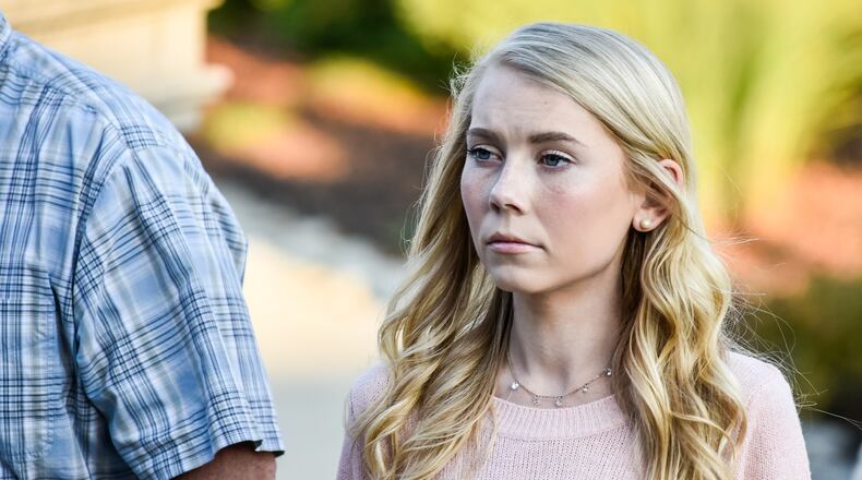 Brooke "Skylar" Richardson walk into the courthouse before closing arguments in her trial at Warren County Common Pleas Court Thursday, September 12, 2019. The 20-year-old is accused of killing and burying her baby in the backyard of her Carlisle home. Richardson was charged with aggravated murder, involuntary manslaughter, gross abuse of a corpse, tampering with evidence and child endangerment in the death of her newborn infant. The judge dismissed the tampering with evidence charge Monday after arguments from both sides. She faces the possibility of life in prison. NICK GRAHAM/JOURNAL-NEWS/POOL