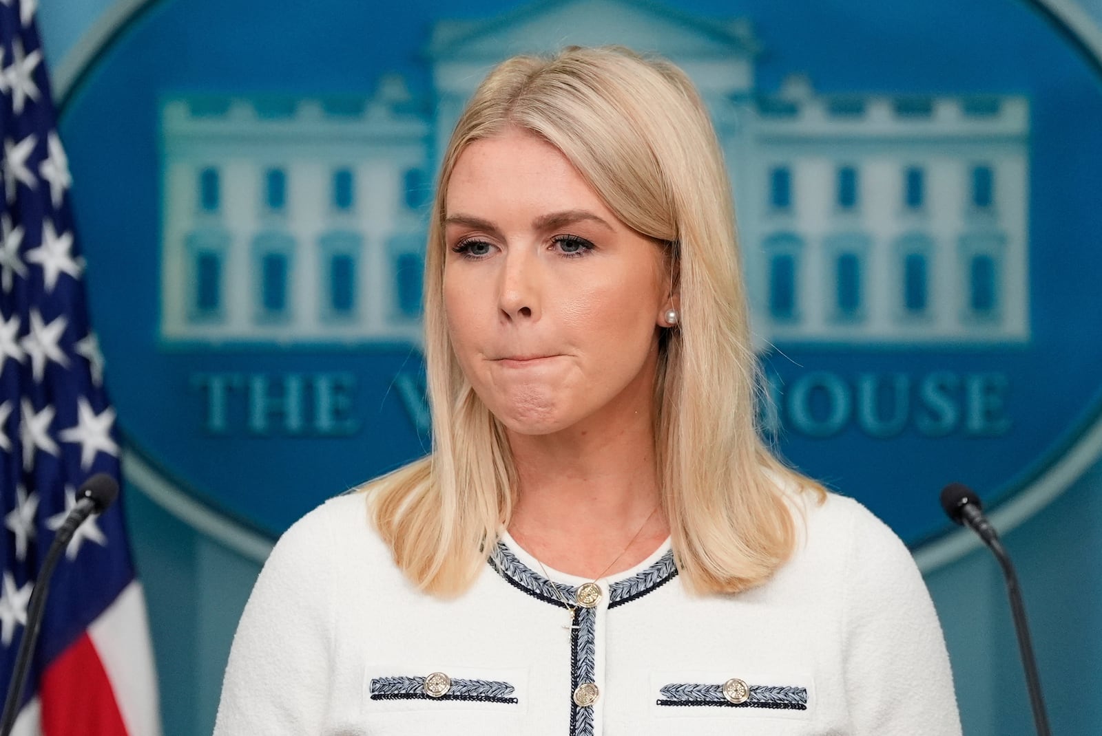 White House press secretary Karoline Leavitt speaks with reporters in the James Brady Press Briefing Room at the White House, Thursday, July 17, 2025, in Washington. (AP Photo/Alex Brandon)