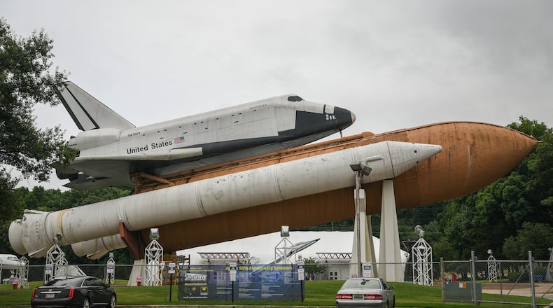 The Space Shuttle Orbiter Pathfinder, a Space Shuttle test simulator, is seen on July 17, 2019, at the U.S. Space & Rocket Center in Huntsville, Alabama. (Loren Elliott/AFP/Getty Images/TNS)