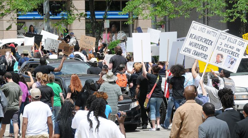 Protesters rally in Downtown Dayton for George Floyd. MARSHALL GORBY\STAFF