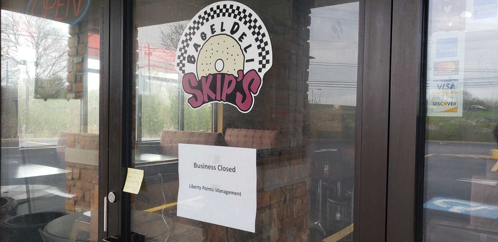 A sign on the front of Skip’s Bagel Deli at 7132 Cincinnati Dayton Road in Liberty Twp. Thursday, April 11, 2019, reads “business closed” with no explanation as to when and why that occurred. ERIC SCHWARTZBERG/STAFF