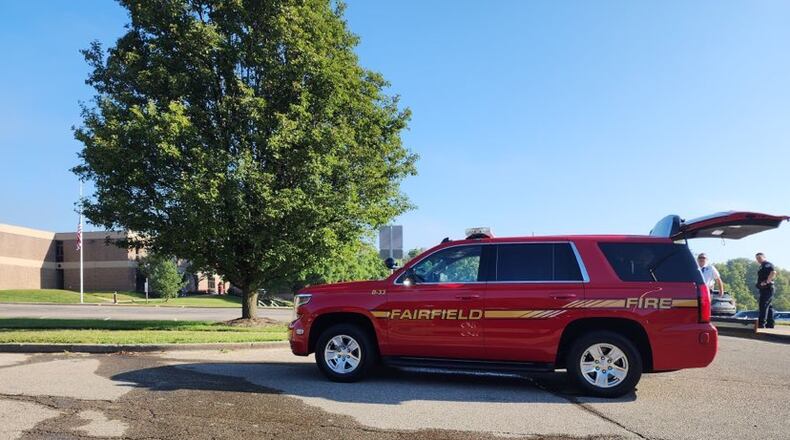 Hundreds of Fairfield South Elementary students were ordered out of the school this morning in an emergency evacuation due to smoke in the building. Fairfield Fire Department crews rushed to the school and said a faulty restroom fan caused the smoke. There were no student injuries or significant property damage. (PHOTO BY NICK GRAHAM\Journal-News)