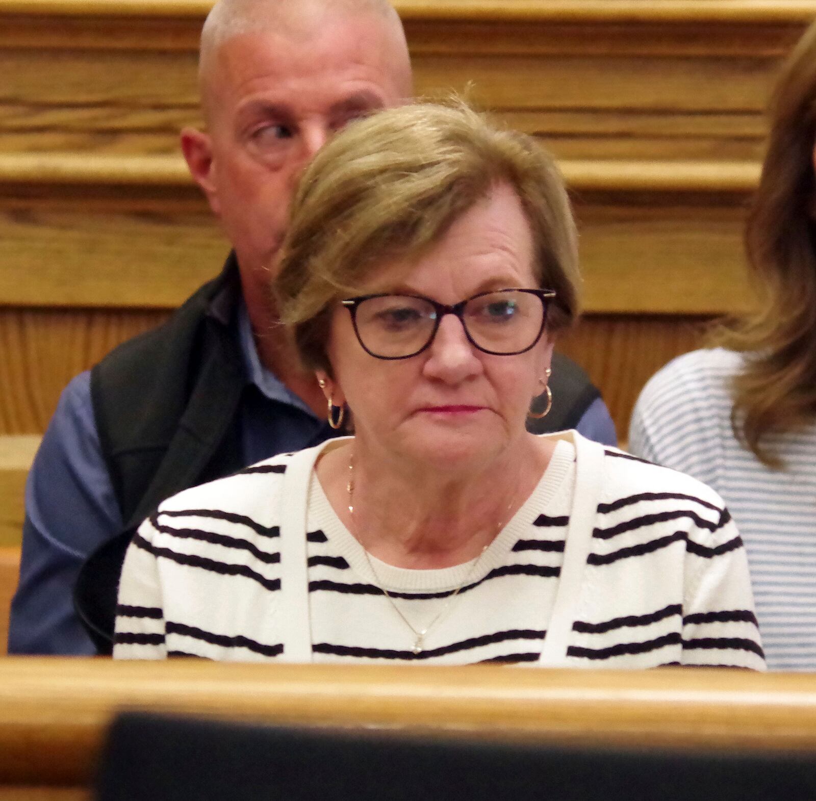 Peggy O'Keefe, mother of John O'Keefe, looks on during Karen Read's trial at Norfolk Superior Court in Dedham, Mass., Friday, May 2, 2025. (Mark Jarret Chavous/The Enterprise via AP, Pool)