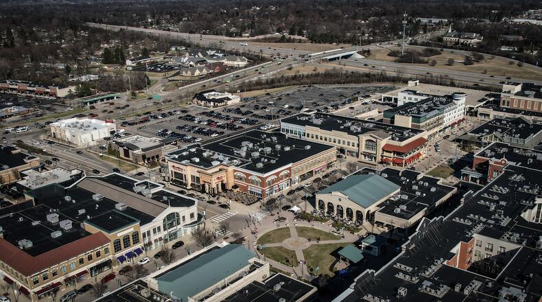 This is an aerial of The Greene looking northeast with Indian Ripple Road and Interstate 675 in the background in Beavercreek. JIM NOELKER/STAFF