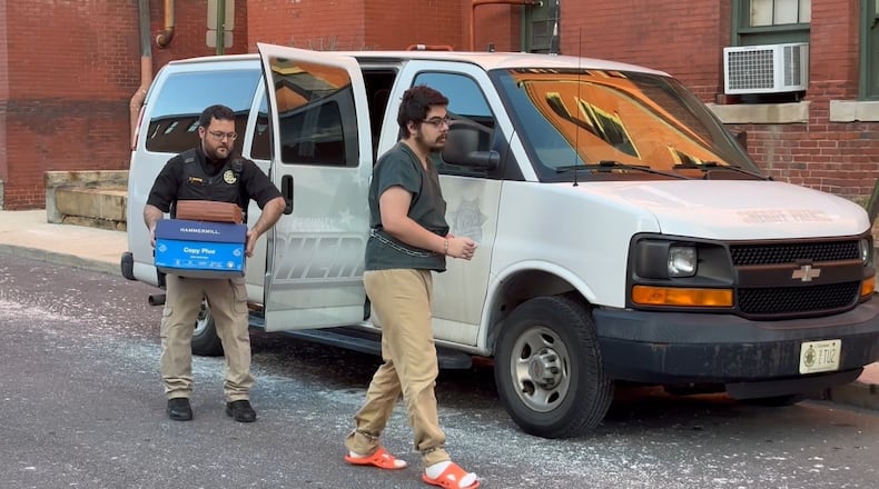 In this image taken from video, Daniel Blank, who is associated with a cultlike group known as Zizians that is linked to several deaths across the U.S., is escorted into court for a pretrial hearing on trespassing, gun and drug charges in Cumberland, Md., Friday, Jan. 16, 2026. (AP Photo/Mark Scolforo)