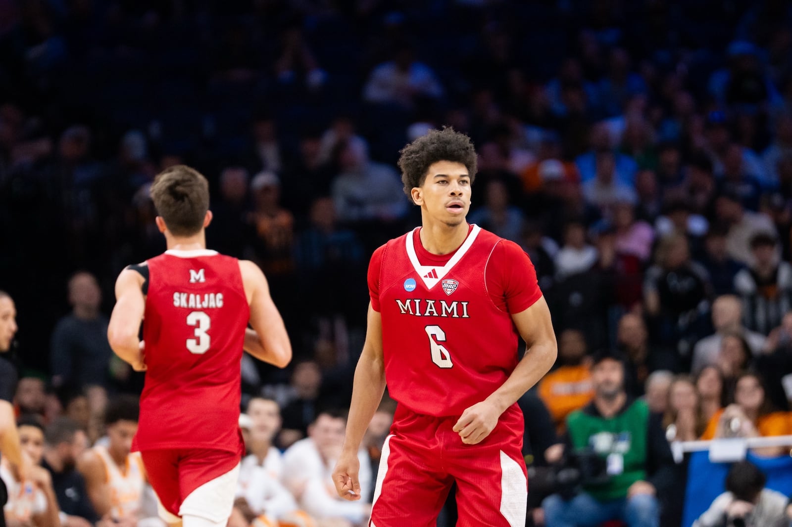 Miami's Justin Kirby plays defense during his NCAA Tournament game against Tennessee on Friday, March 20, 2026, at Xfiniti Mobile Arena in Philadelphia. NOAH MAURER / CONTRIBUTED