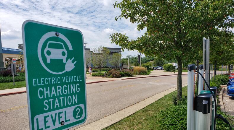 Fairfield is expected to apply for an Ohio EPA grant to install an electric charging station. The grant, which is due on Sept. 30, 2020, is part of the Volkswagen mitigation settlement where the automaker installed “defeat devices” on hundreds of thousands of vehicles that resulted in the release of nine to 40 times allowable pollution into the environment. Pictured is the Level 2 charging station at Cincinnati Premium Outlets in Monroe. NICK GRAHAM/STAFF