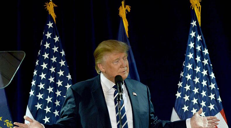 MANCHESTER, NH - OCTOBER 28: Republican presidential nominee Donald Trump speaks at a rally at the Raddison Hotel on October 28, 2016 in Manchester, New Hampshire. Trump is in a close race with opponent Democratic presidential nominee Hillary Clinton. (Photo by Darren McCollester/Getty Images)