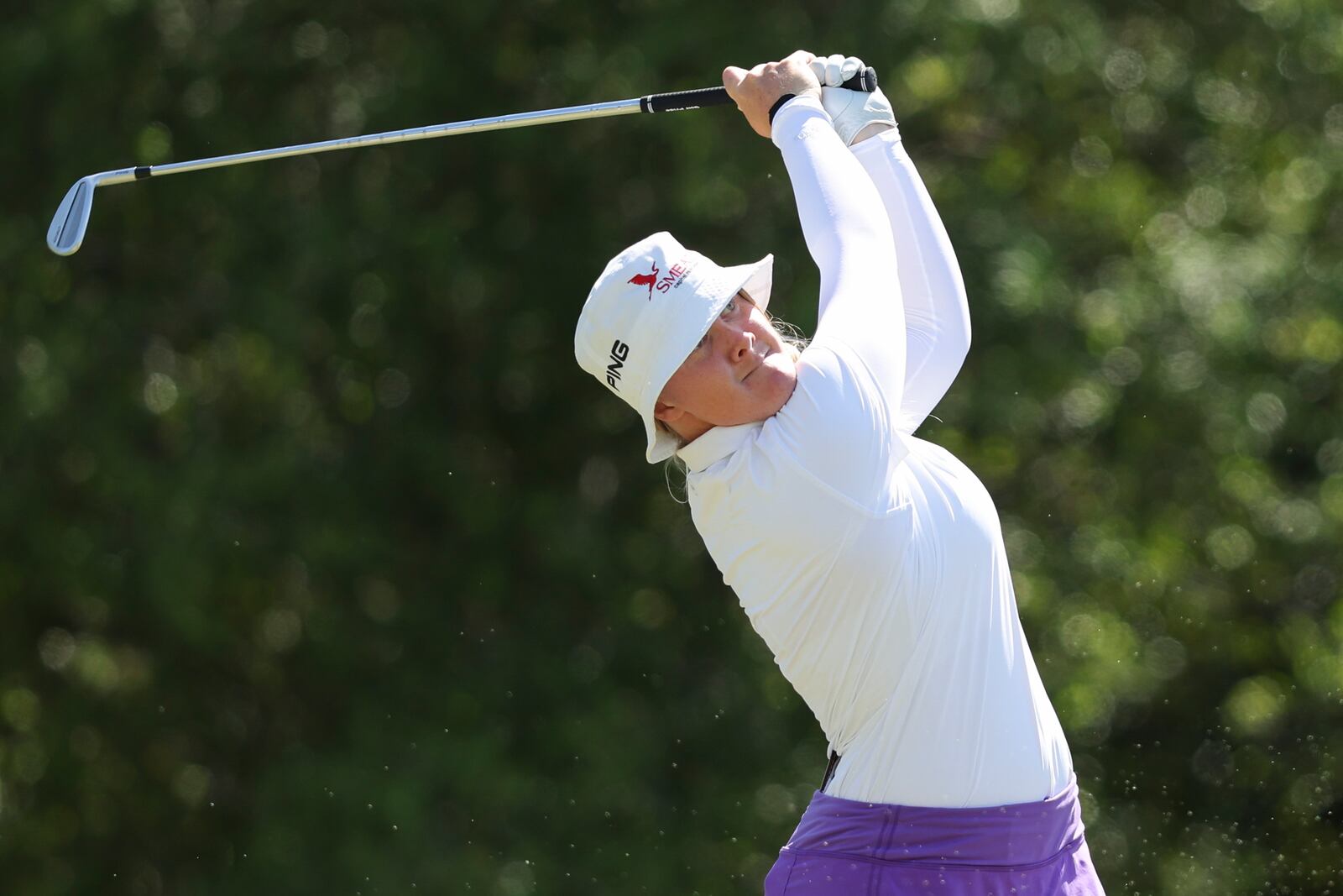Ingrid Lindblad hits from the sixth tee during the final round of the LPGA's JM Eagle LA Championship golf tournament at El Caballero Country Club Sunday, April 20, 2025, in Los Angeles. (AP Photo/Jessie Alcheh)