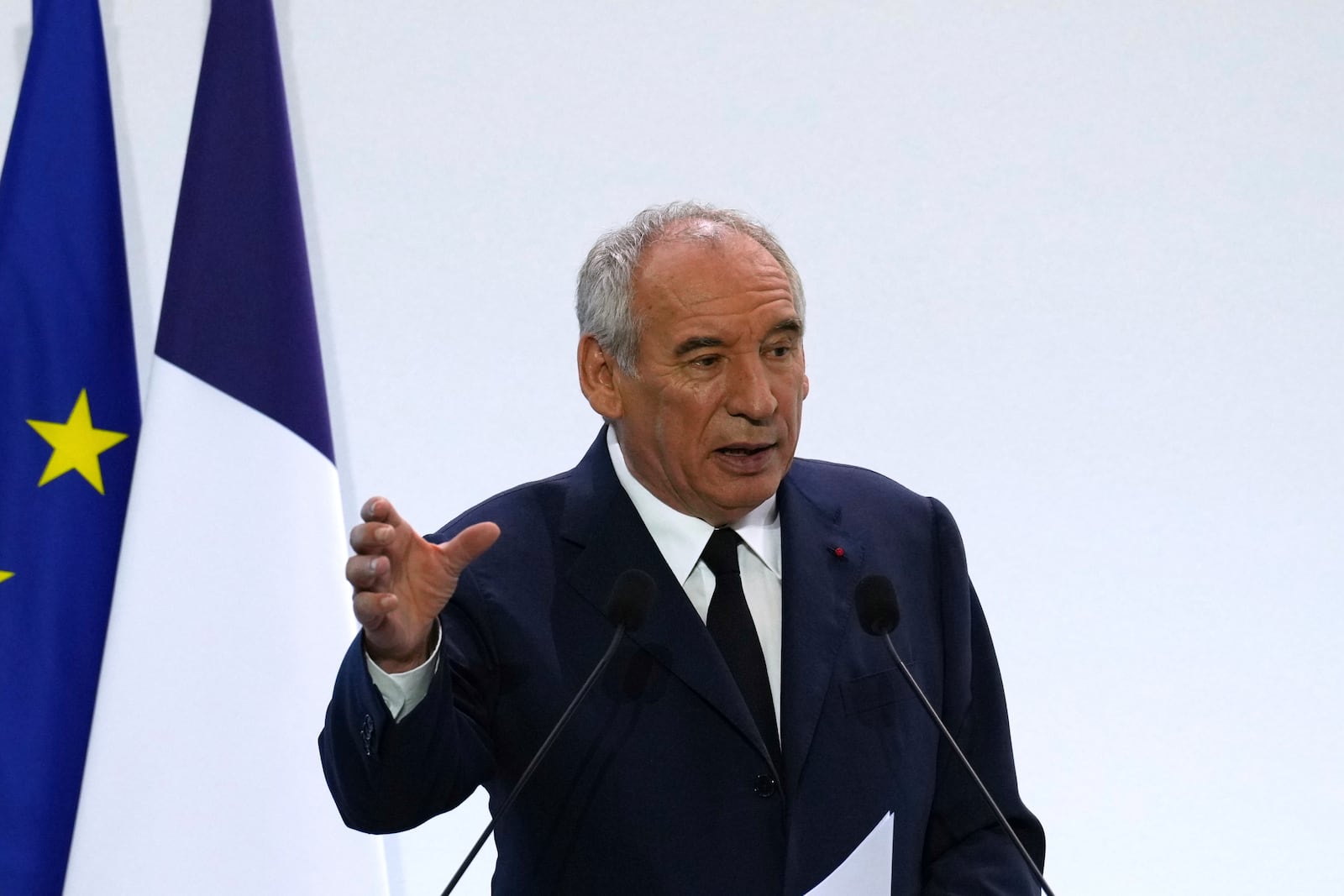 French Prime Minister Francois Bayrou unveils plans for next year's budget, Tuesday, July 15, 2025 in Paris. (AP Photo/Aurelien Morissard)